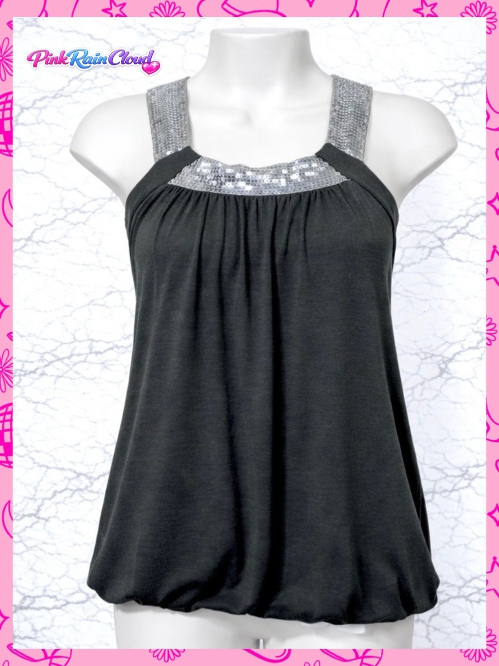 Kiddo Girls Y2K Sequin Tank Top Size 7 Gray Sleeveless Tunic USA Made